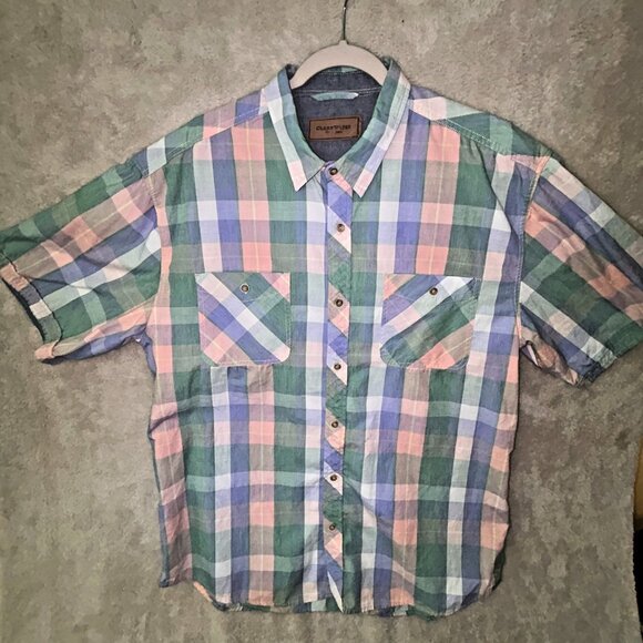 Clearwater Camp Shirt Cotton Blue Pink Green Mens Size XL 46" Chest - Picture 1 of 10